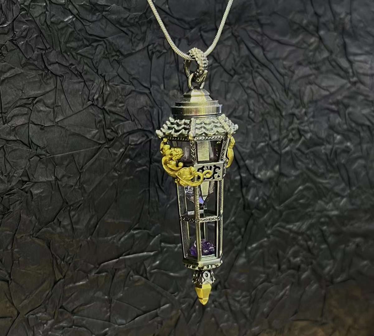 Sterling silver Tower cage with crystal